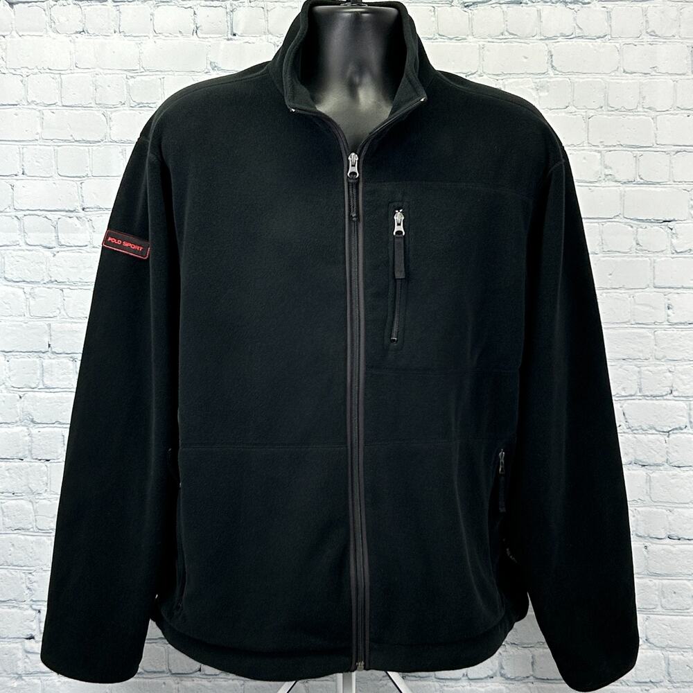 Ralph Lauren Polo Sport Fleece Jacket Polartec Full Zip Pockets Black L Large